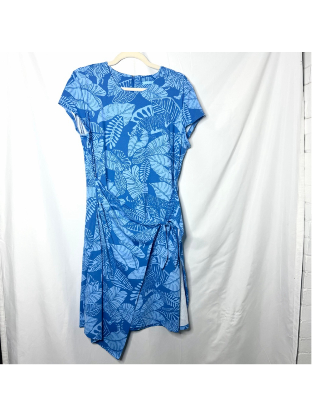 J.McLaughlin Blue Tropical Tiger Leaf Print Wrap Style Dress XL